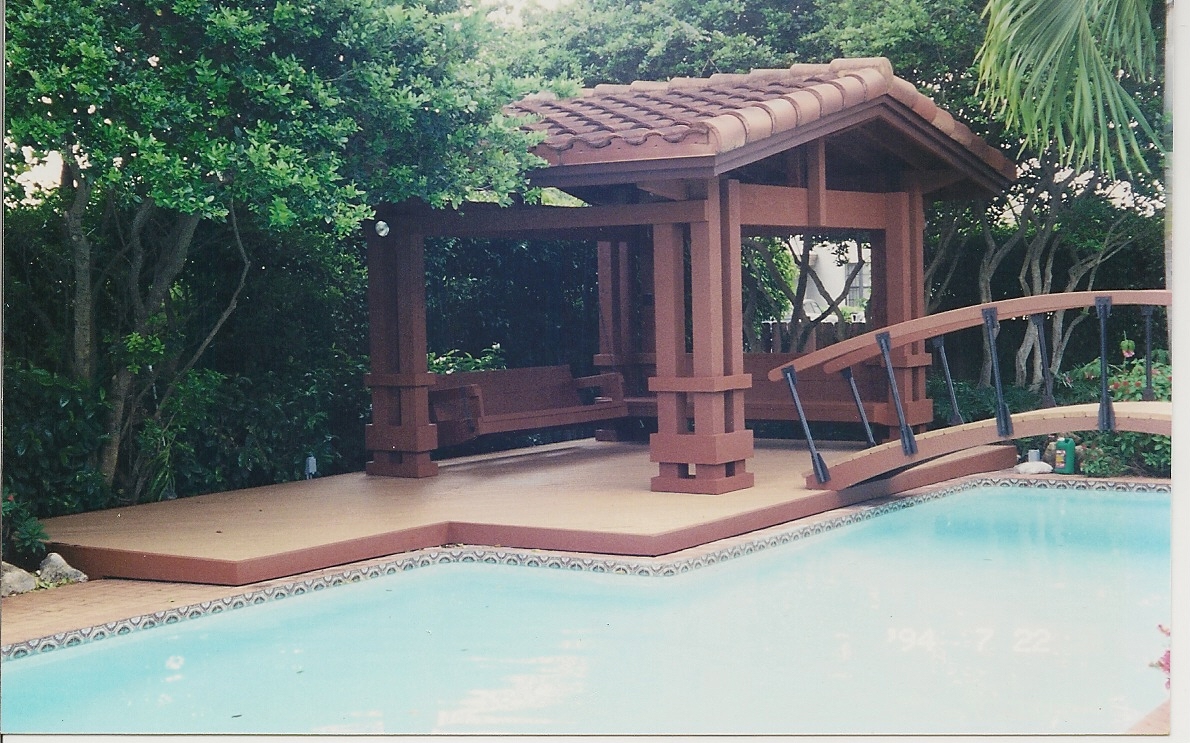 Gazebo, Deck and Bridge over Pool
